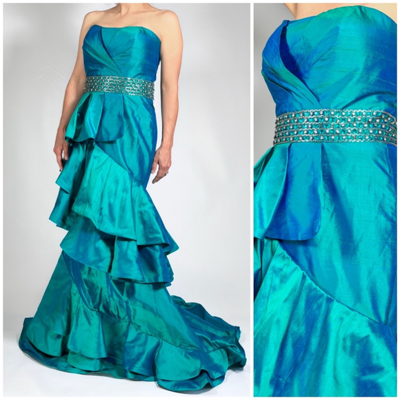 Jovani Dresses & Skirts - Women's JOVANI Silk Teal Mermaid Prom Jewelled Dress Size 12